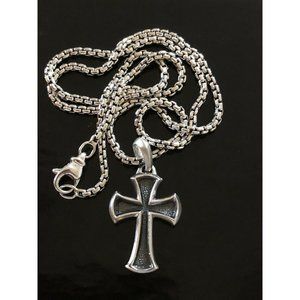 David Yurman Sterling Silver Armory Cross Amulet Necklace + DY Chain 2.7mm 20”